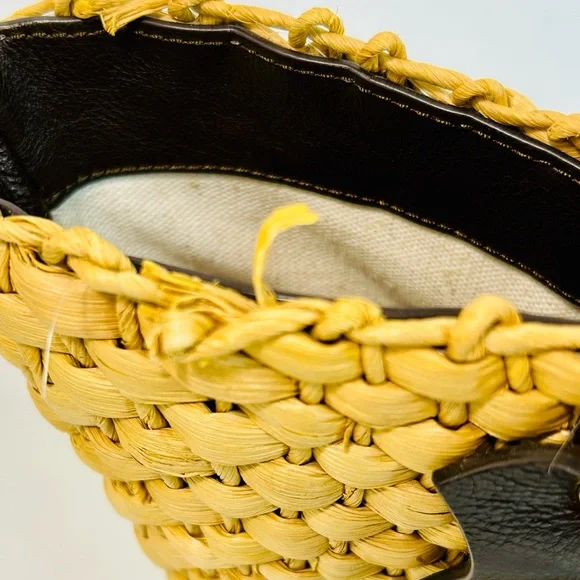 Michael Kors Santorini Raffia Woven Handbag Tote, Brown Leather/Gold Chain Strap - Picture 14 of 15